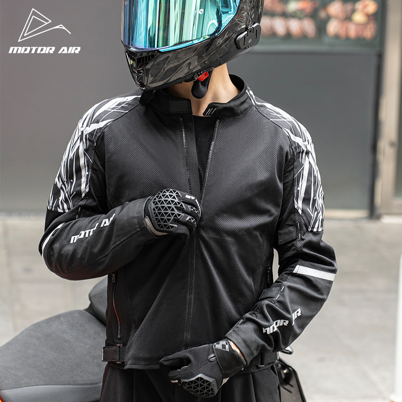 Motorcycle Gear Mesh - เสื้อแจ็คเก็ตมอเตอร์ไซค์สีดำ เสื้อผ้าผู้ชาย ชุดขี่มอเตอร์ไซค์ รุ่นใหม่ล่าสุด ตาข่ายระบายอากาศสำหรับฤดูร้อน พร้อมอุปกรณ์ป้องกันร่างกาย