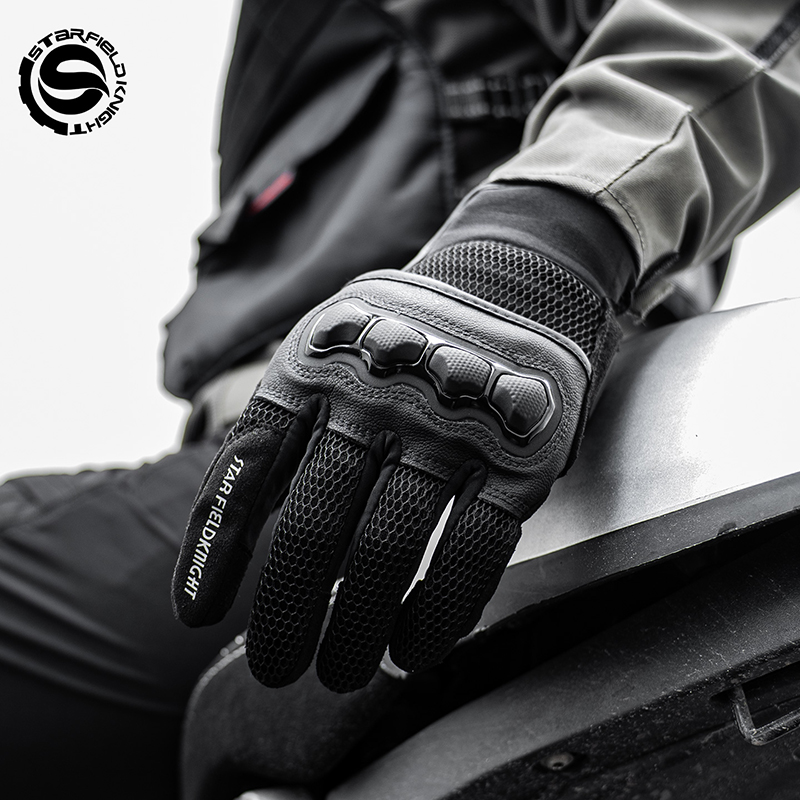 Motorcycle Gear Mesh - ถุงมือมอเตอร์ไซค์สีดำ Star Field Knight อุปกรณ์ป้องกันข้อต่อสำหรับการขับขี่ ระบายอากาศด้วยตาข่ายสำหรับฤดูร้อน