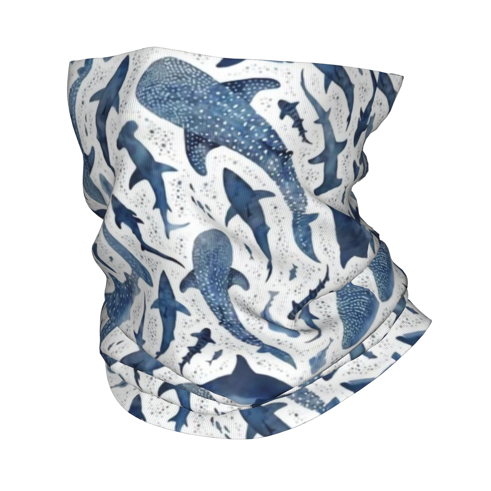 Neck Warmer Balaclava - ผ้าคลุมหน้าลายฉลามสีน้ำแบบกำหนดเอง ผ้าพันคอป้องกันลม ผ้าคลุมหน้าสำหรับผู้ชายและผู้หญิง ลายการ์ตูนสุดเท่ ผ้าคลุมศีรษะแบบท่อ บาลาคลาวา