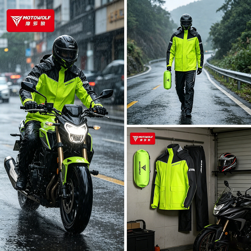 Motorcycle Gear Mesh - ชุดกันฝนสำหรับขี่มอเตอร์ไซค์ MOTOWOLF พร้อมอุปกรณ์เสริม ชุดกันฝนแบบกันน้ำ แถบสะท้อนแสง ผ้าคลุมรองเท้าแบบซ่อน